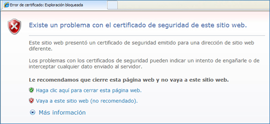 Imatge de l'avís que genera el navegador d'Internet Explorer