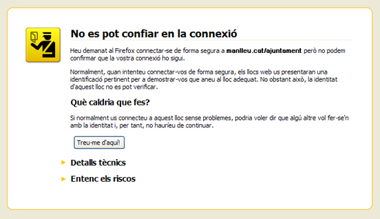 Imatge de l'avís que genera el navegador Firefox